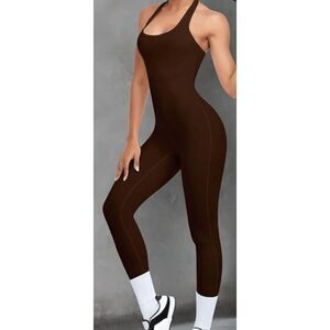 Women's Sexy Scoop Neck One Piece Sleeveless Backless Ribbed Jumpsuit - NWOT